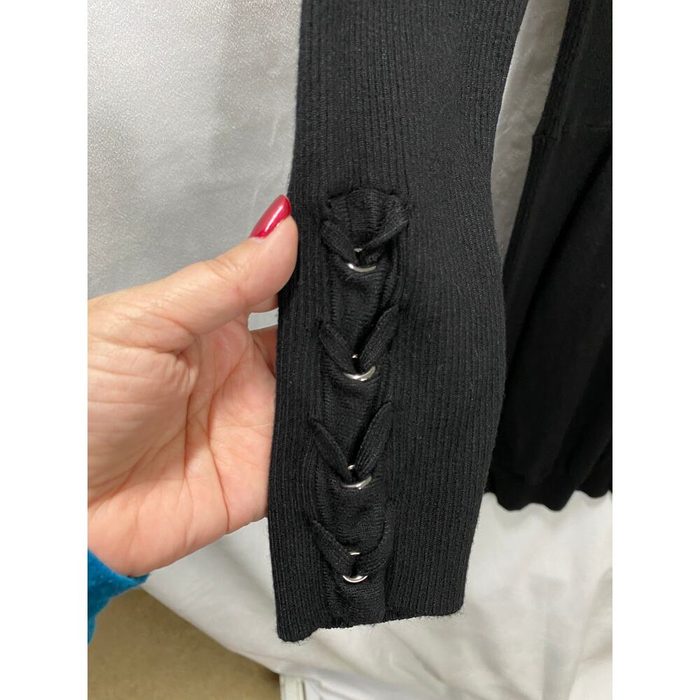 Chache Black Round Neck Long Sleeve Ribbed Knit Bodycon Dress Medium - Picture 4 of 10